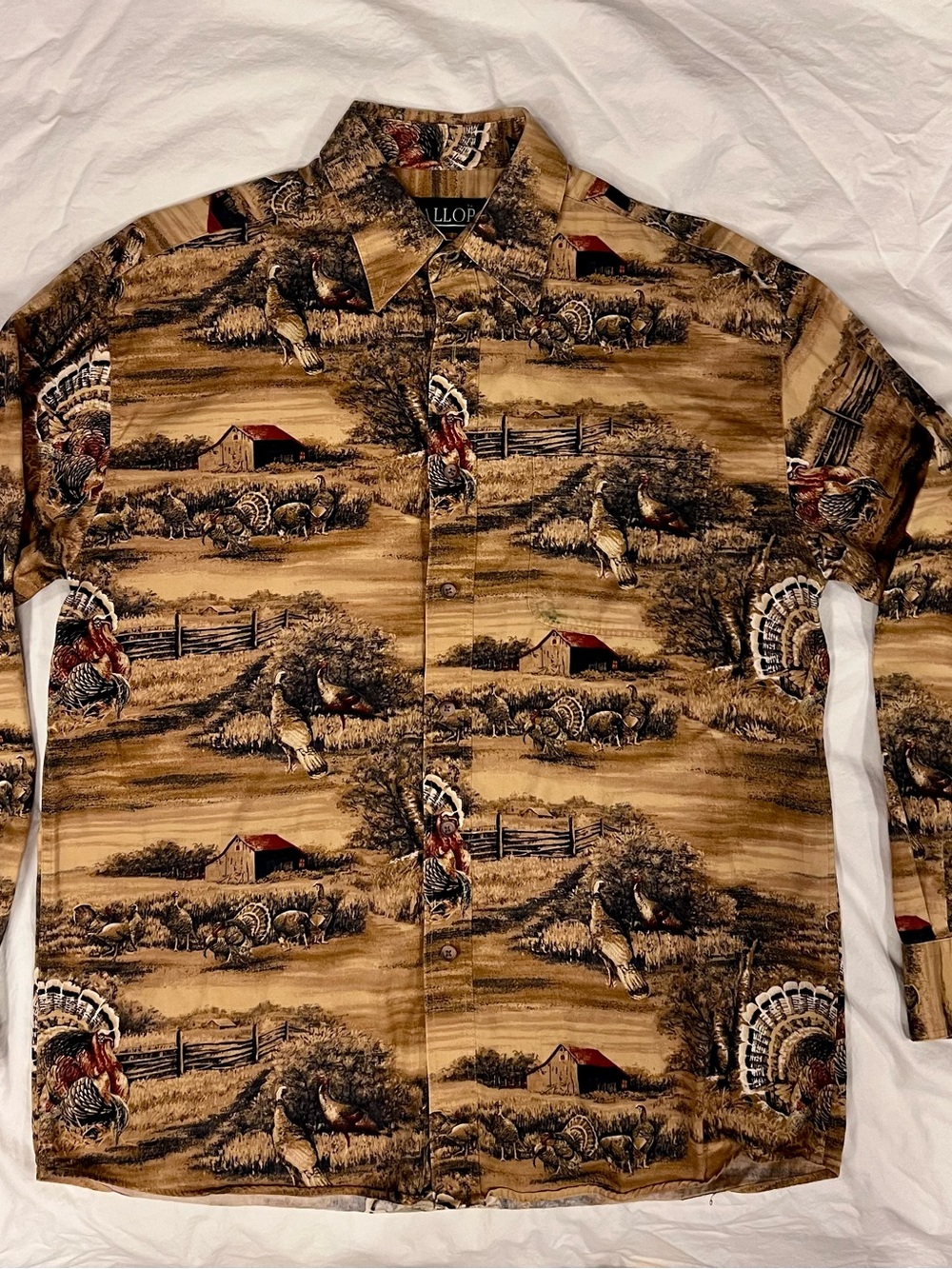 Thanksgiving festive Turkey and Farm-Print Button-Up Shirt